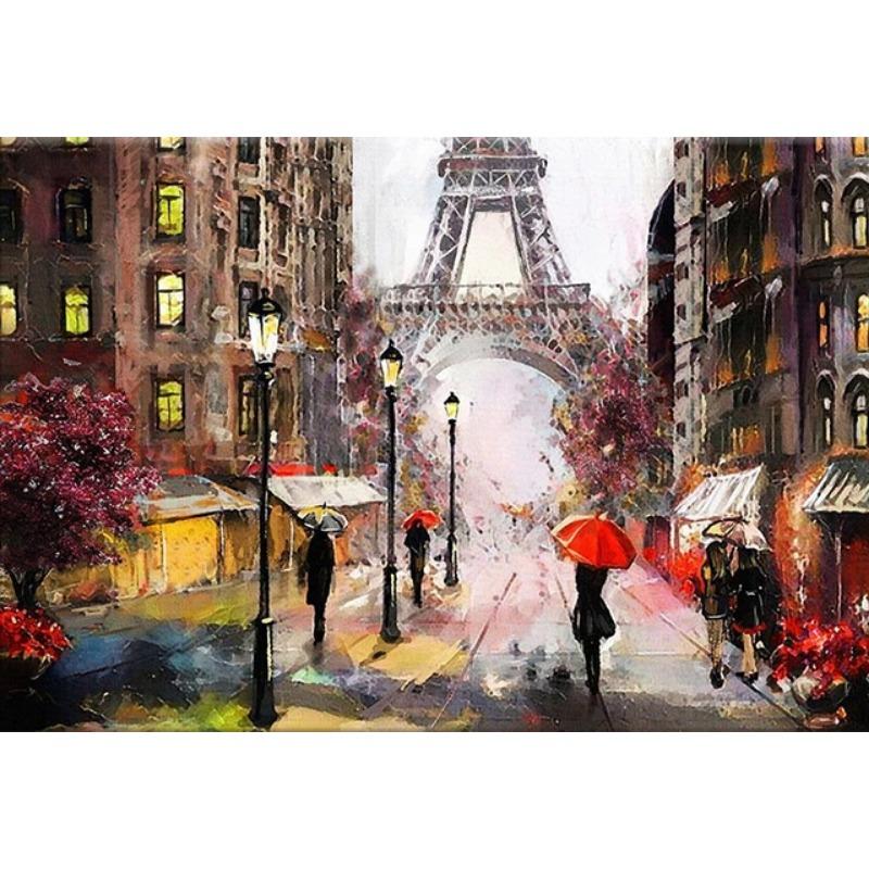 Paris Couples Walking Landscape Canvas Art Painting Modern City Abstract Eiffel Tower Watercolor Graffiti Poster Wall Home Decor