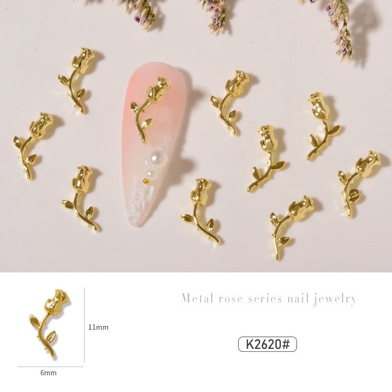 10 Stück Gold Silber Metalllegierung Rose Nail Art Ornament Nagelschmuck Zubehör Maniküre Dekoration