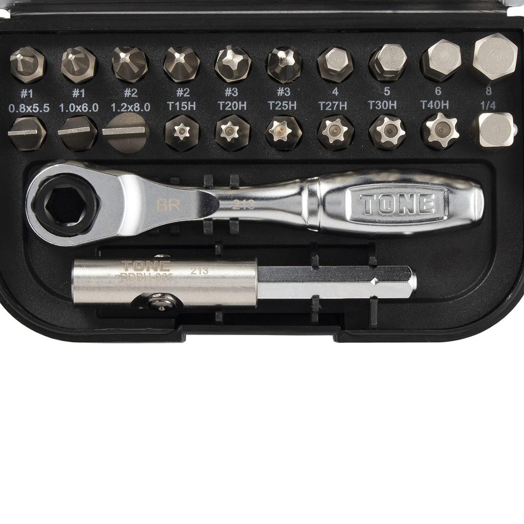 TONE BRS20 Bit Ratchet Bit 22 Pieces Set, 6.35mm (1/4") Drive, Black,
