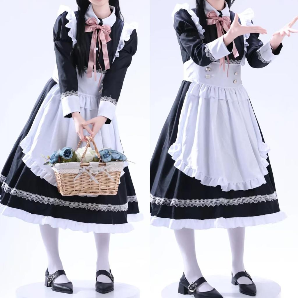 Sivrusn Maid Black and Maid Cafe Halloween Cosplay Classical Long and Plus Size Costume Apron Headband for Events and Size S British-style Dress,