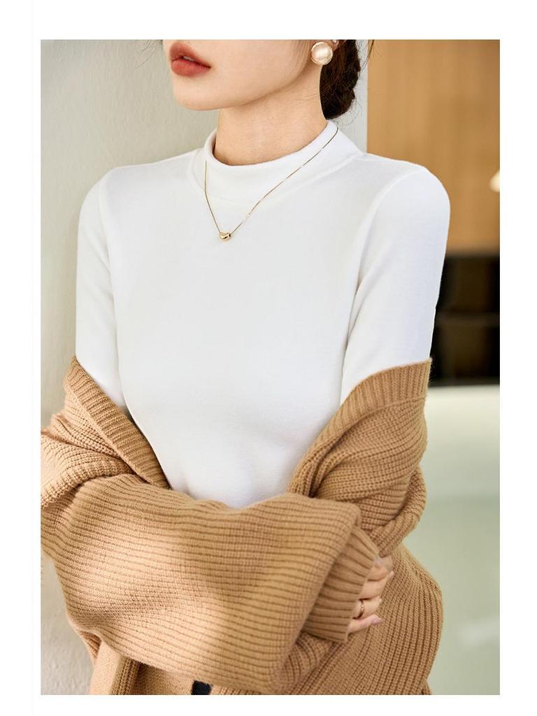 Women's German Velvet Double-Sided Red Half-High Collar Long-Sleeve Top - New for Autumn/Winter 2024