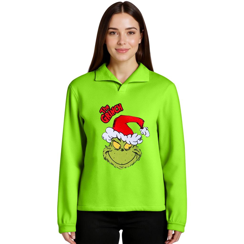 Women's Stand-up Collar Long-sleeved Pullover Top, Christmas Print Sports Top