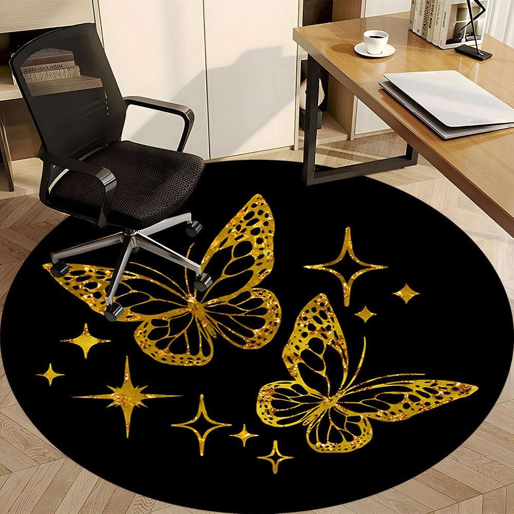 1pc Butterfly Sparkle Office Round Area Rug,  Mat Suitable ForOffice, Under Office Chairs Bedroom Living Room Home Decor, Room Deco