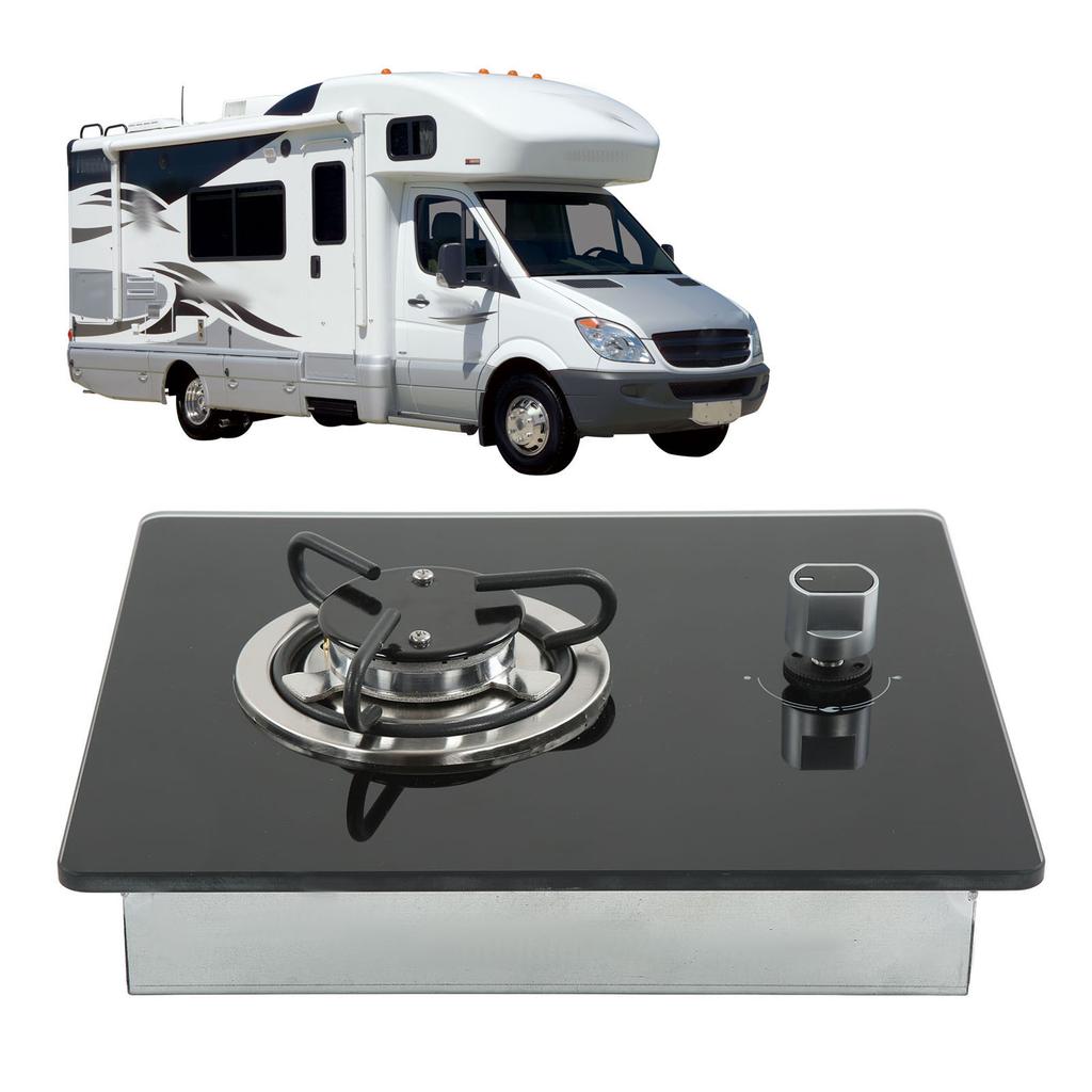 RV Gas Stove 290x325mm Tempered Glass Panel 1.8Kw Power Free Fire Adjustment for Caravan Yacht Boat