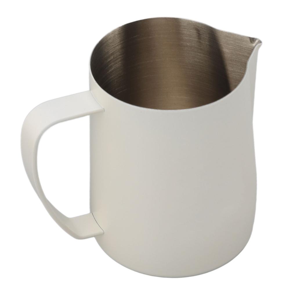 Milchkännchen mit Ausguss 304 Edelstahl Milchaufschäumbecher für Zuhause Café 600ml Weiß