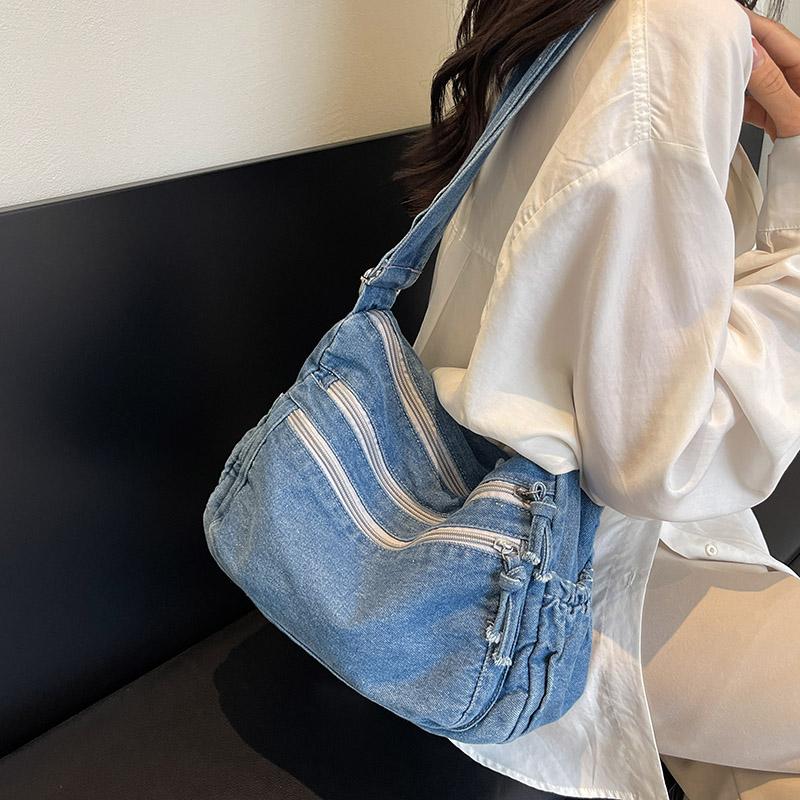 Geantă mare versatilă din denim pentru femei, capacitate mare, geantă messenger, stil lejer, geantă de sub braț, nouă
