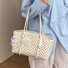 Korean Style Polka Dot Shoulder Bag For Women Elegant Underarm Bag With Pearl Bow Decor Large Capacity Daily Commuter Handbag
