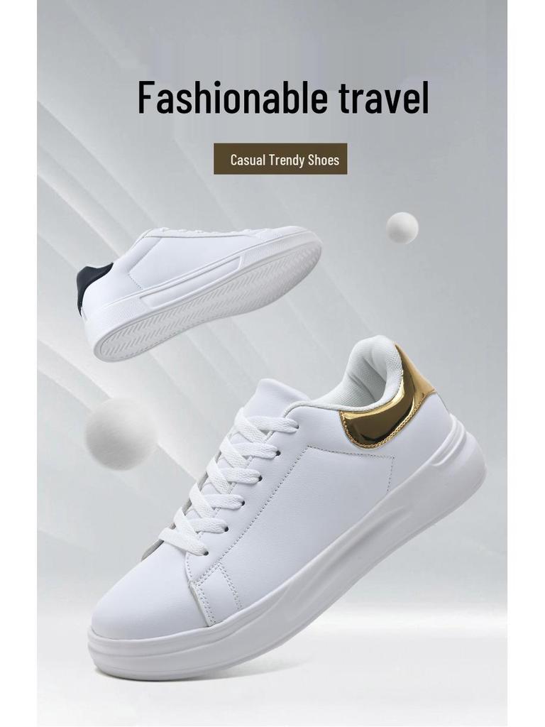 Unisex Plus Size White Leather Waterproof Shoes - Casual Spring/Autumn Sneakers for Teens