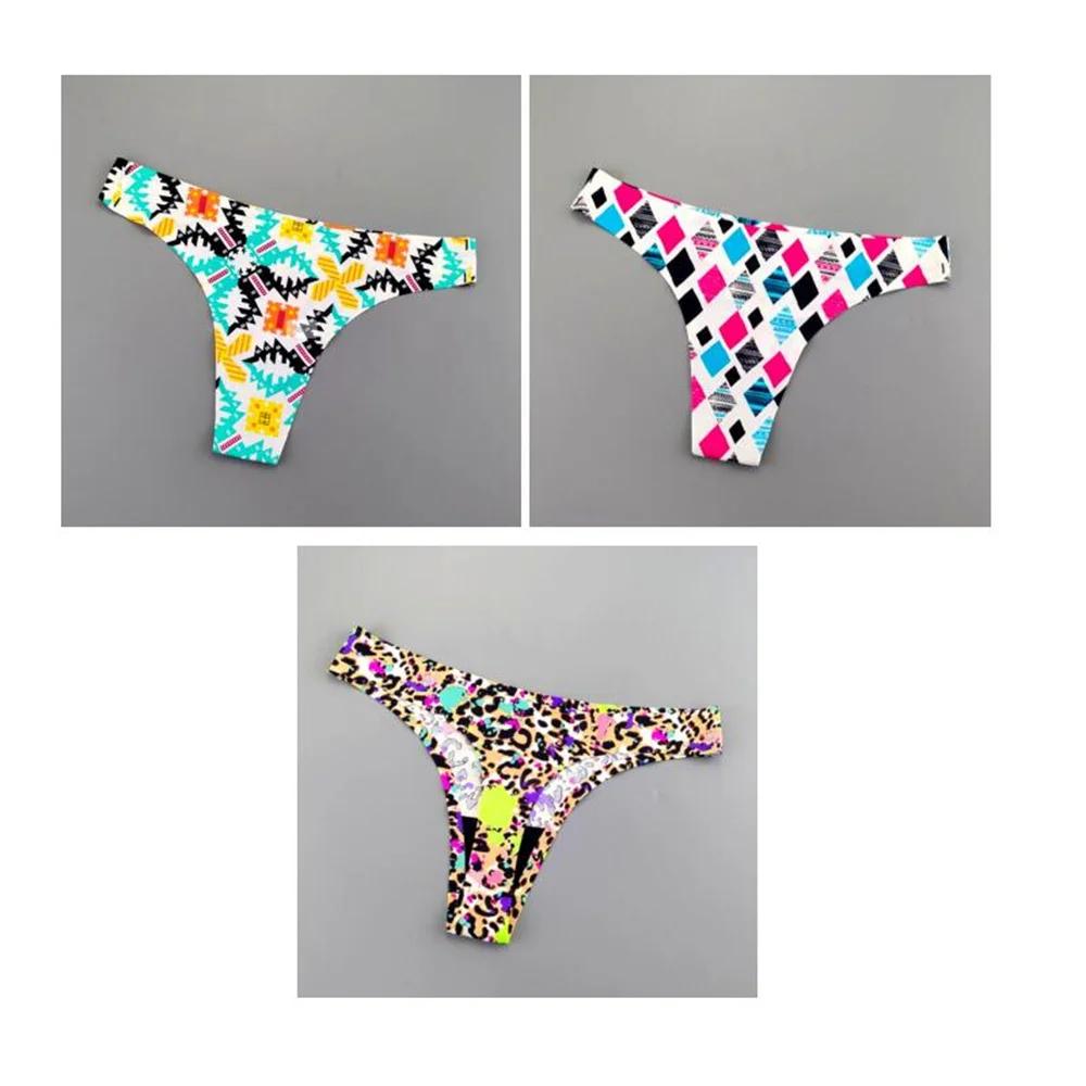 3 Pcs Leopard G String Womens Printed Thongs Ice Silk Seamless One Piece Ladies Sexy G-string Underwear Plus Size