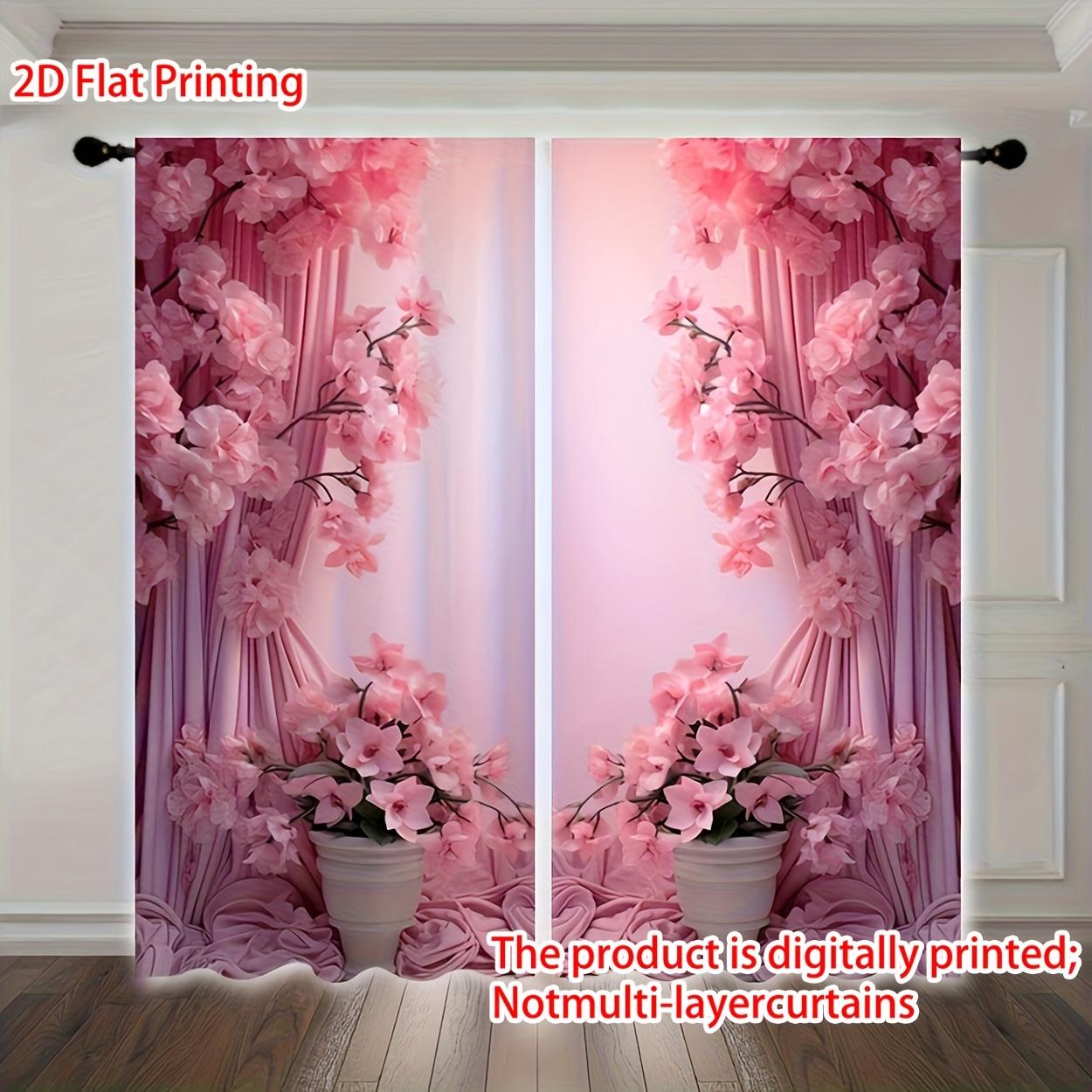 

2 шт. Розовые шторы с цветочным принтом - 2D плоские набивные полиэстеровые шторы с кулиской для декора гостиной, спальни и кабинета 53cmX116cmX2pcs&Rod Pocket