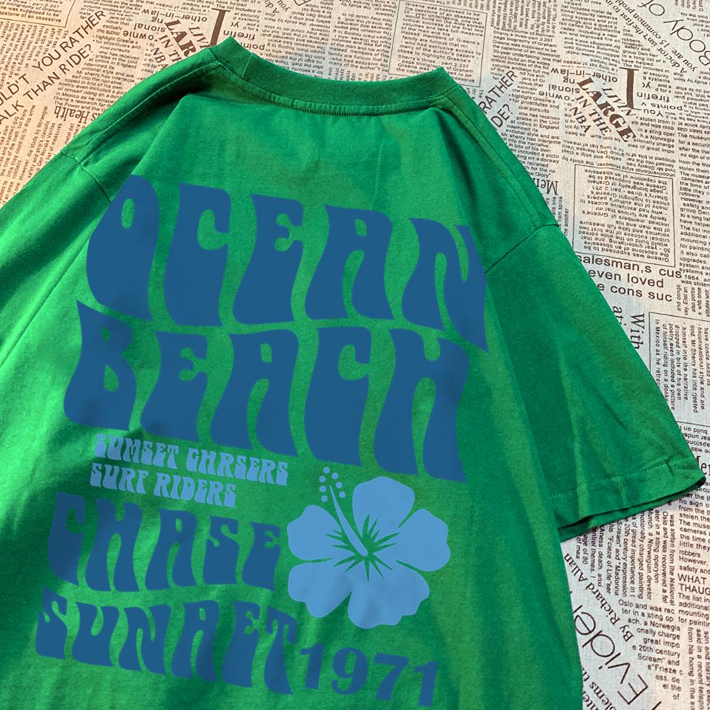 Ocean Beach Chase Sunset 1971 Loose Men Women Tshirts Pattern Tee Clothes Summer T Shirts Harajuku Loose Cotton Couple T-Shirt