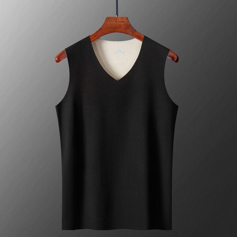 

Осенне-зимний мужской флисовый утепленный топ-майка мужской кашемировый бесшовный тонкий с V-образным вырезом базовый однотонный повседневный жилет без рукавов XXXL чёрный