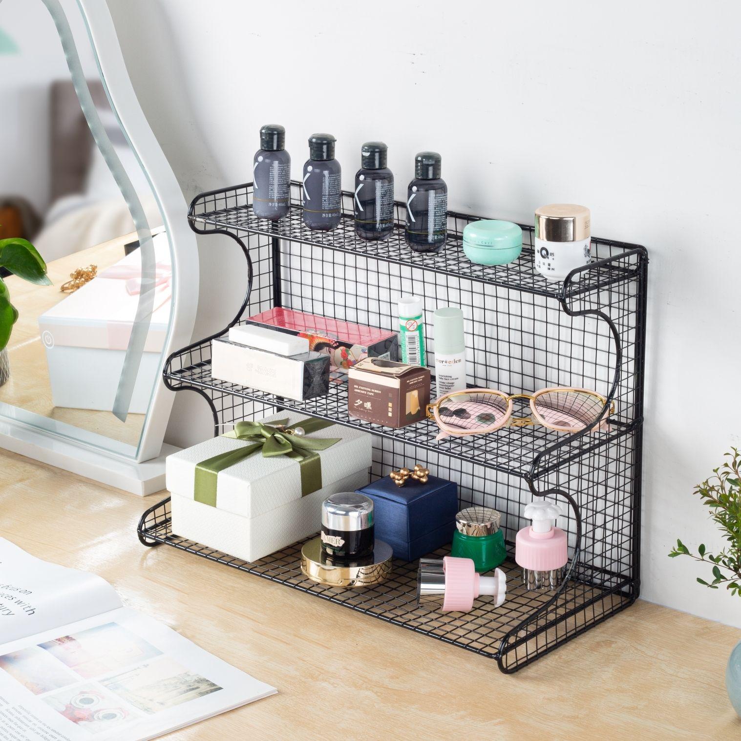 

Многофункциональный органайзер для косметики - Стойка для хранения на туалетном столике в спальне и на столешнице в ванной для женского ухода за кожей и макияжа Dark Night Black - Grid Large