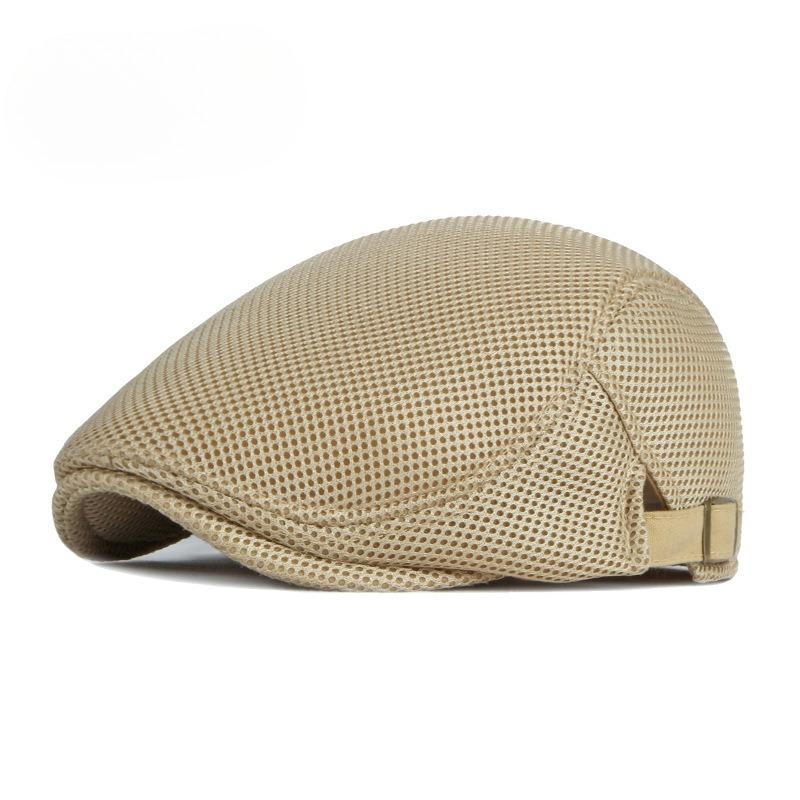 Unisex Summer Mesh Flat Cap Retro British Breathable Ivy Hat Adjustable Solid Color Cabbie Cap Sun Protection Beret for Men Women