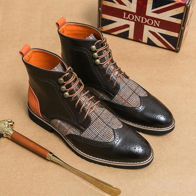 Mens Ankle Boots Pointed-Toe High-top Boot Classic Brown Business Casual Dress Boots for Men British Leather Boots Botas