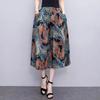 Summer Wide Leg Pants Women Ethnic Style Elastic High Waist Print Pants Female Casual Summer Calf-Length Pants Skirts