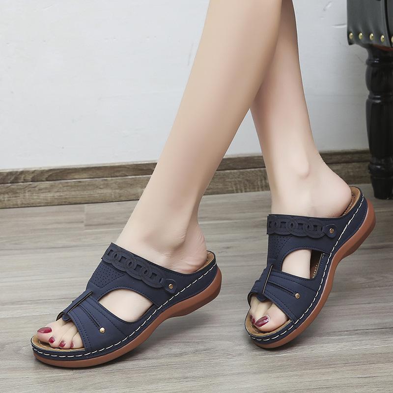 

Women s slippers outer wear 2025 summer new fashion round head comfortable cool step line casual open toe 43 синий