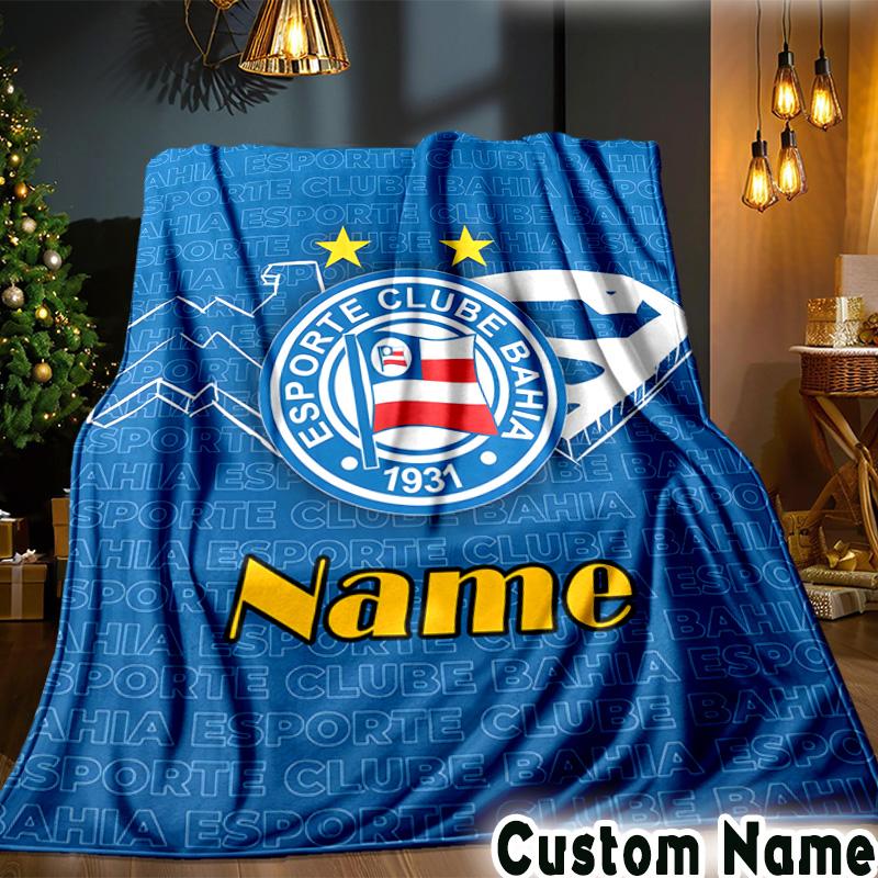 Custom Name Esporte Clube Bahia Crest Throws Blanket Flannel Blankets for Couch Bed Gifts for Men Women Picnic Blanket Christmas Fan Gifts