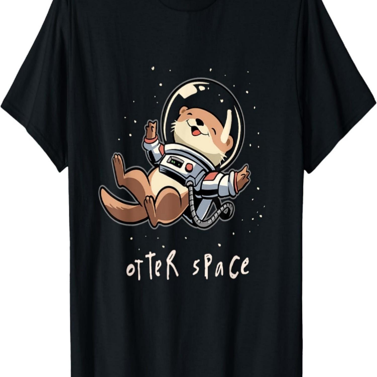 Otter Space Funny Astronaut Otter in Space Design T-Shirt S чёрный