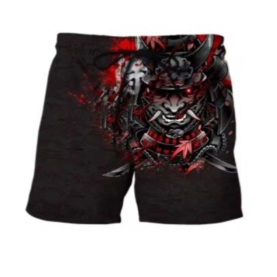 Ghost Japanese Samurai Mask Warrior Muay Thai Boxing Kickboxing Shorts 3D Print Training Unisex Men Women Fitness Gym Sport Workout Casual Streetwear