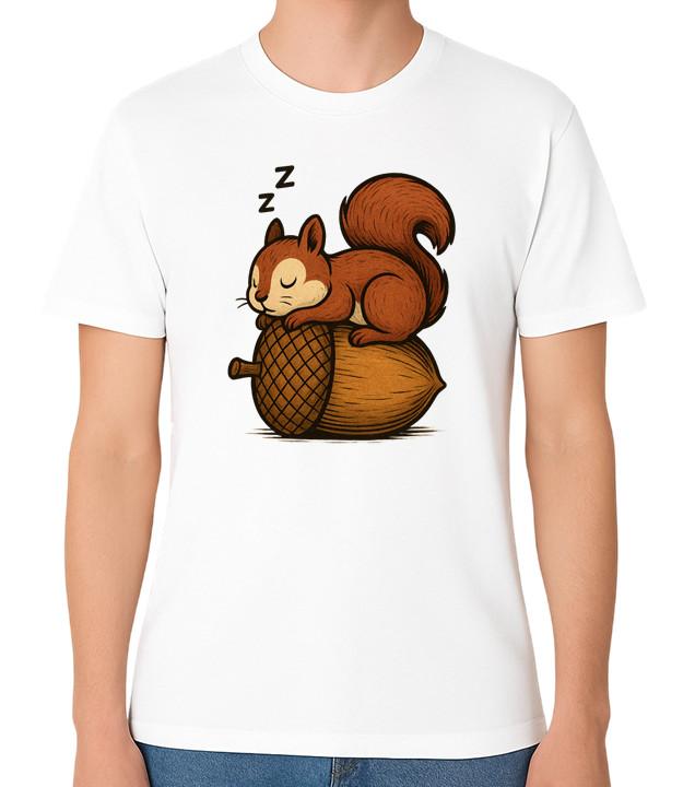 Sleeping Squirrel on Acorn Cute Graphic Unisex T-Shirt Cozy Nature Tee L