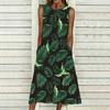 Plus Size Women Sleeveless Crew Neck Dress Fresh Mini Bouquet Flowy Mid Calf Dress