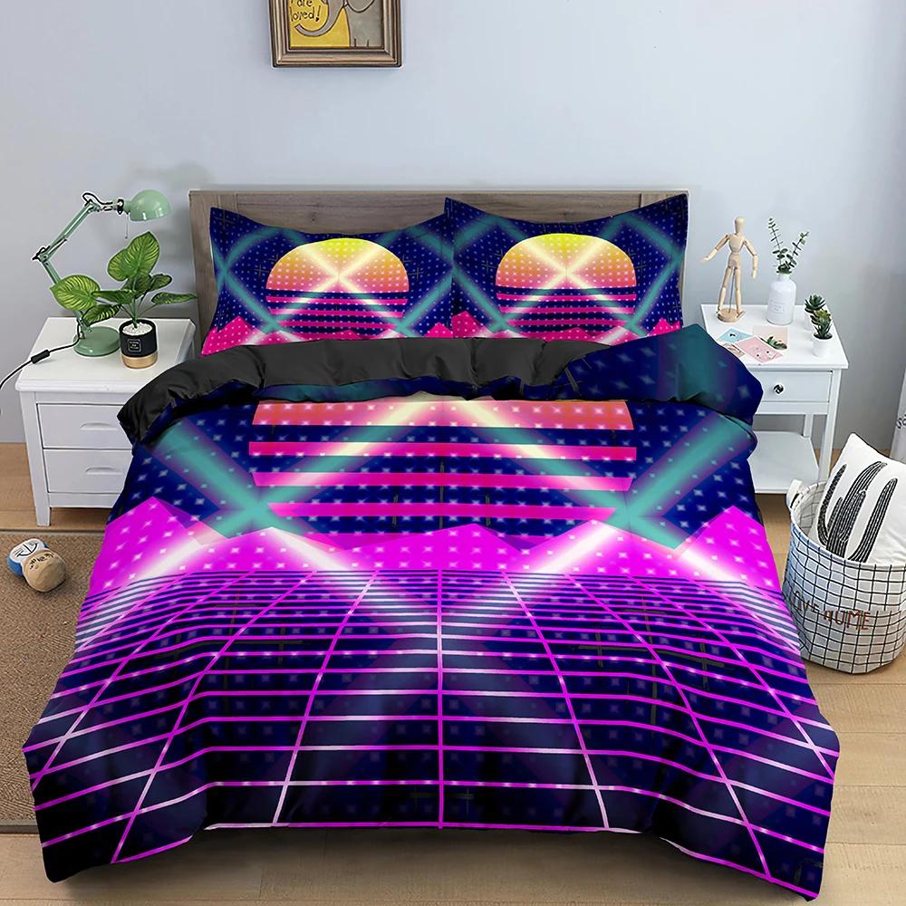 Game Scene King Queen Duvet Cover 3D Neon Bedding Set Youth Hippie Hip Hop Quilt Cover Modern Rock Polyester Comforter Cover
