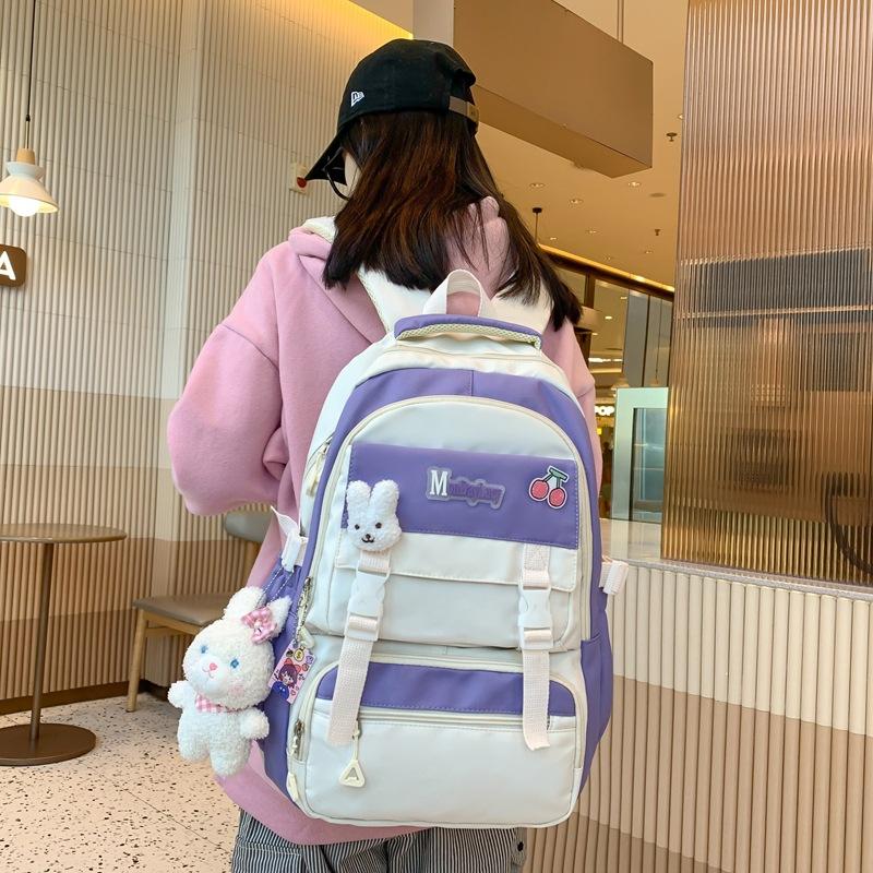 School bag junior high school girls new high value large capacity middle school primary school students high school students backpack белый