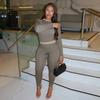 Printed Round Neck Top Pants Set Women's Sexy Hottie Long Sleeve Copper Coin Printed T-shirt Slim Casual Trousers New Fashion