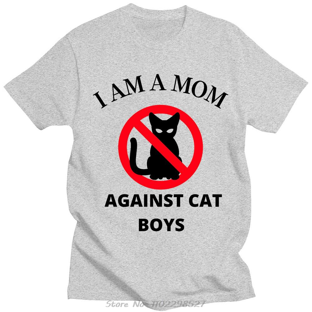 Funny Anime I Am A Mom Against Cat Boys Tshirt Novelty Classic Graphics Tshirts Mens Casual Short Sleeve Loose Tee Shirts Top