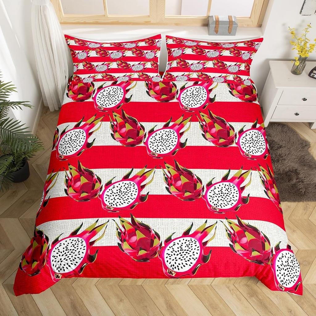 Pitaya Dekbedovertrek Set Voor Kinderen Jongens Meisjes Queen King Lichtgewicht Sprei Cover Slaapkamer Decor Tropische Vruchten Print Beddengoed Set