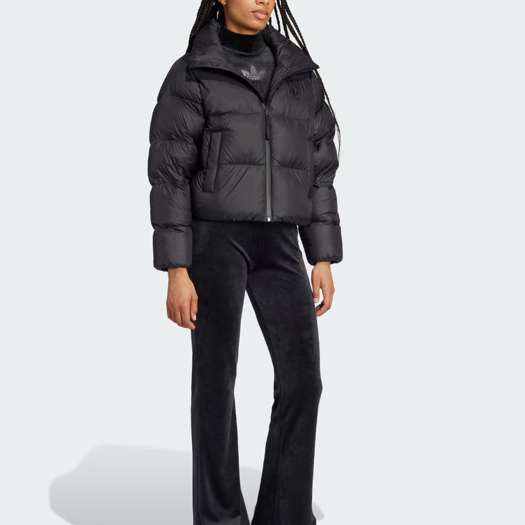 Adidas Originals Regen Down Puffer Crop Zip Warm Sports Loose Long Sleeve Bread Cotton Jacket Women Jackets Black IW8368
