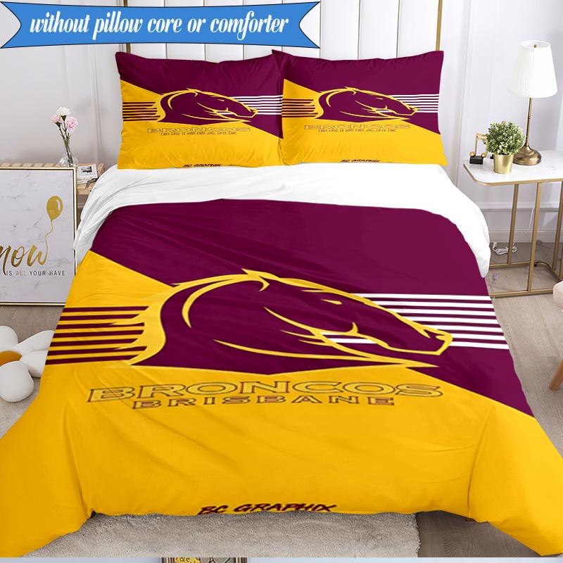 3PCS Brisbane Broncos Bedding Set 2D Printing (Includes 1 Duvet Cover + 2 Pillowcases Coreless), Bedroom decor,Fan gift