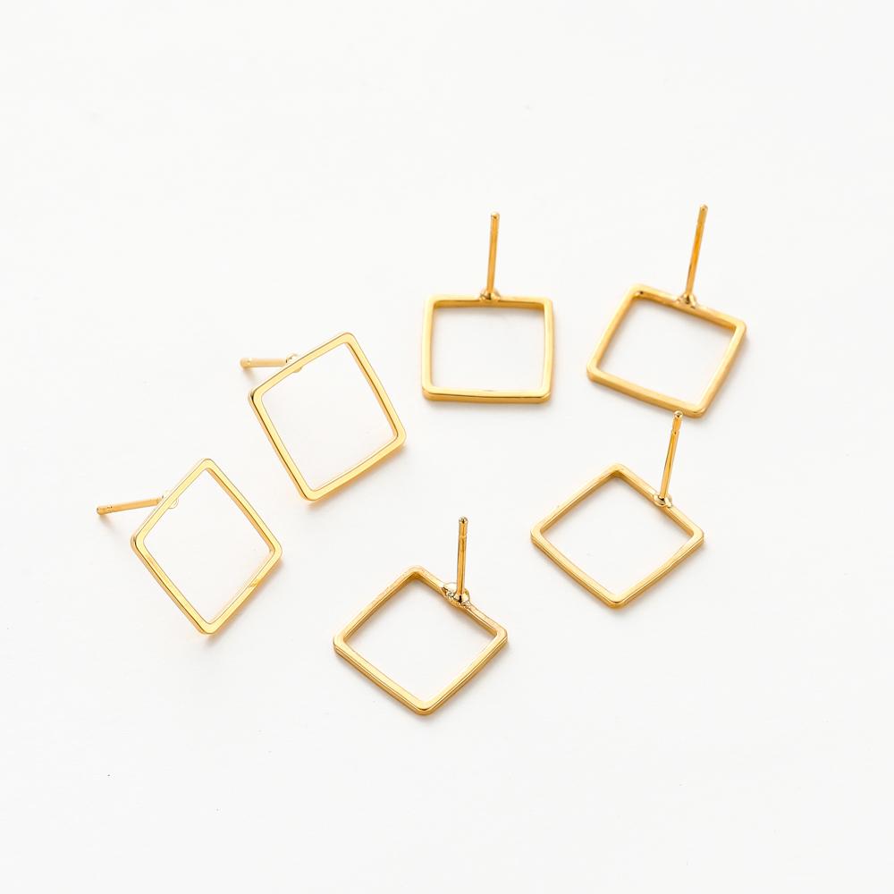 10PCS 14K 18K Gold Plated Brass Earring 12mm Square Hollow Shape Stud Earrings Hook For DIY Jewellery Making Supplies