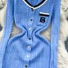 Autumn Winter Wear Embroidery Letter Knitted Sweater Dress Women Polo Single Breasted Designer Temperament Long Dresses