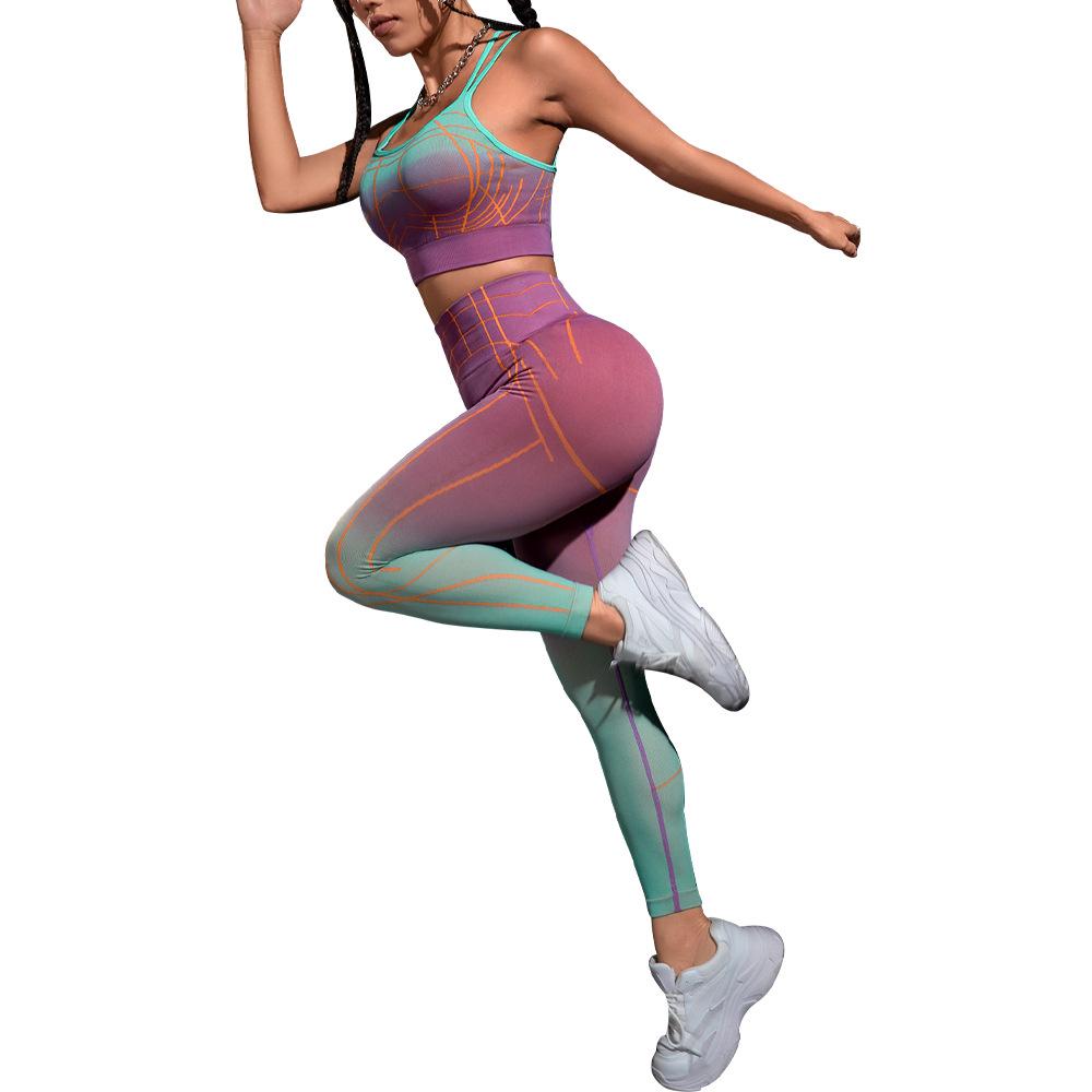 Women's Sexy Gradient Stripe High-Waist Yoga & Fitness Running Suit