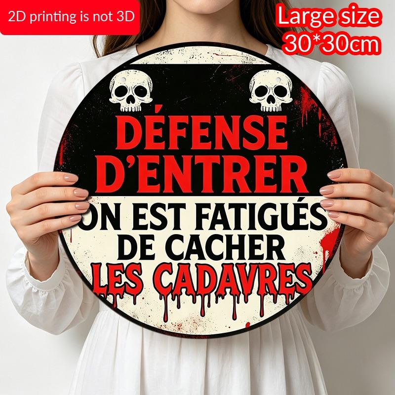2D Flat Aluminum French-style Fun Warning Signs and Plaques, Available In Various Sizes. Vintage Dripping Skull Wall Decorations, Suitable for