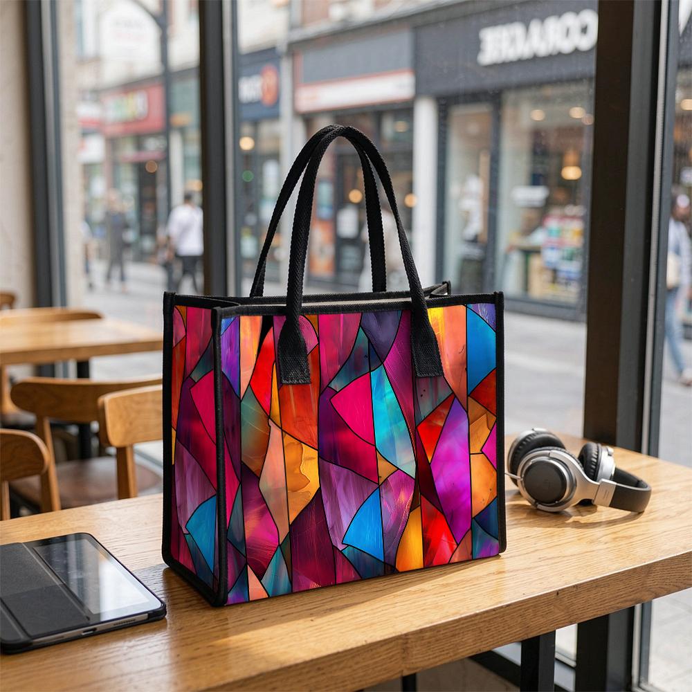 Colorful Stained Glass Pattern Tote Bag Fashion Casual Large Capacity Portable Daily Handbag for Women