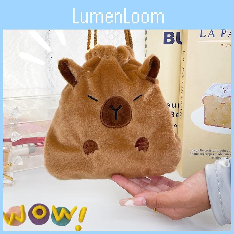 Adorable Capybara Plush Drawstring Bag Large Capacity Portable Storage Pouch