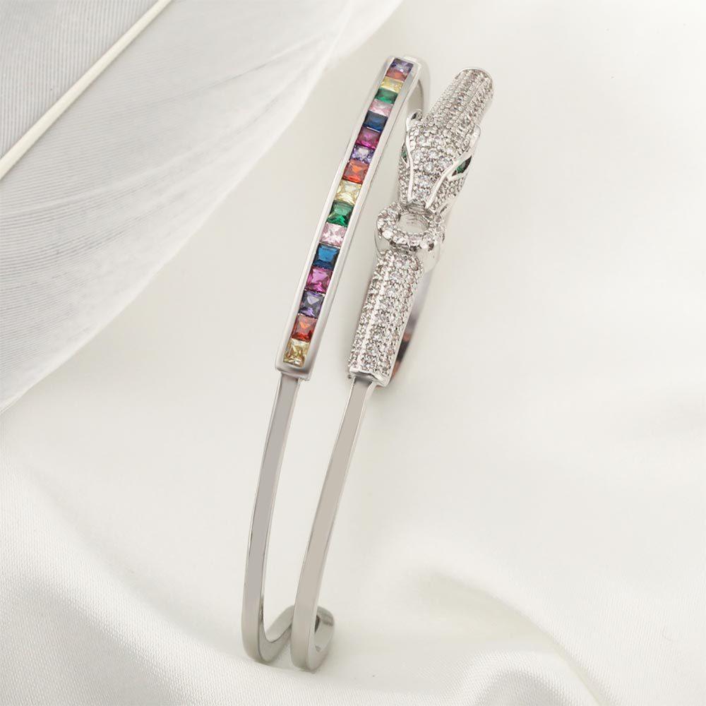 Fashion Light Luxury Zircon Leopard Geometric Open Bracelet Women's High-end Hip-hop Jewelry