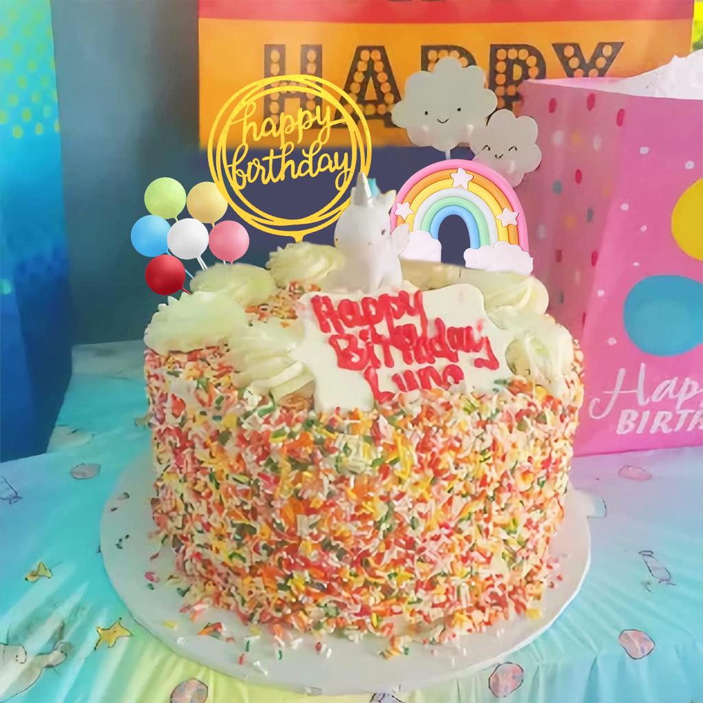 Unicorn Cake Topper Kit Cloud Rainbow Balloon Happy Birthday Banner Cake Decoration For Boy Girl Kid Birthday