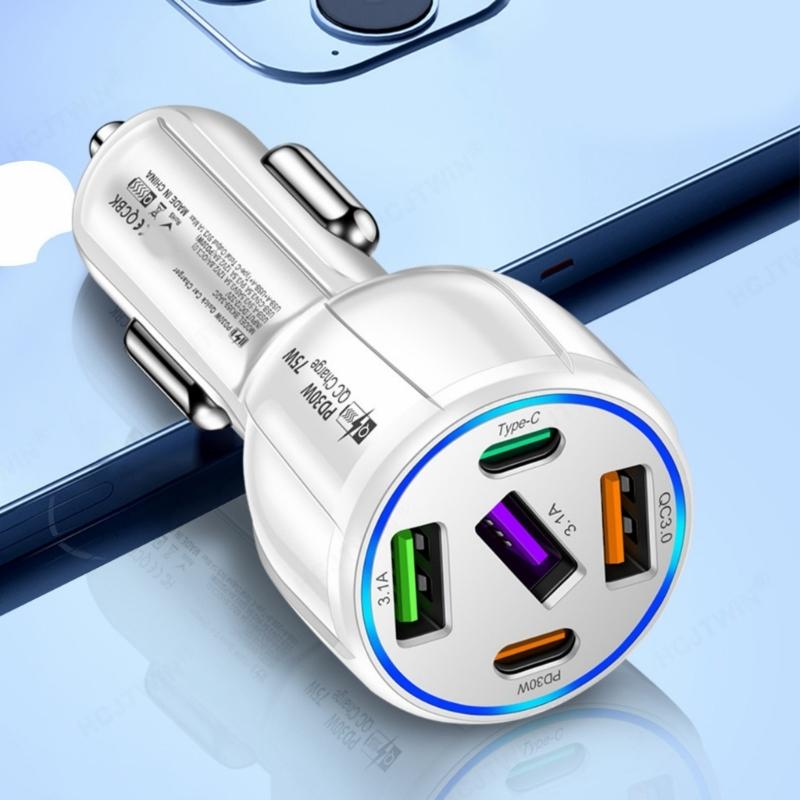 Schnelle 90W Autoladegeräte 3 in 1 mit zwei PD- und QC3.0-Anschlüssen zum schnellen Aufladen von Telefonen, Tablets, Laptops