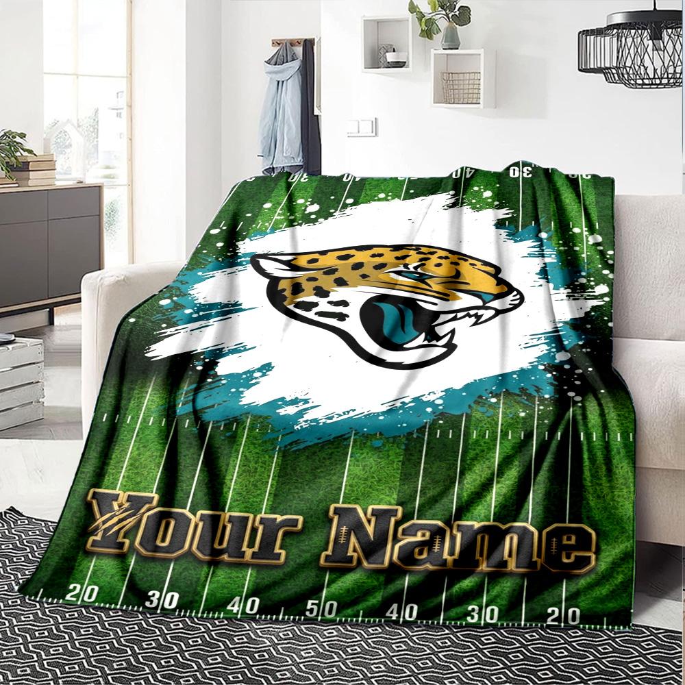 Name Custom Jacksonville Jaguars Print Flannel Blanket High Quality Warm Comfortable Cover for All Seasons Perfect for Gifts Home Decor