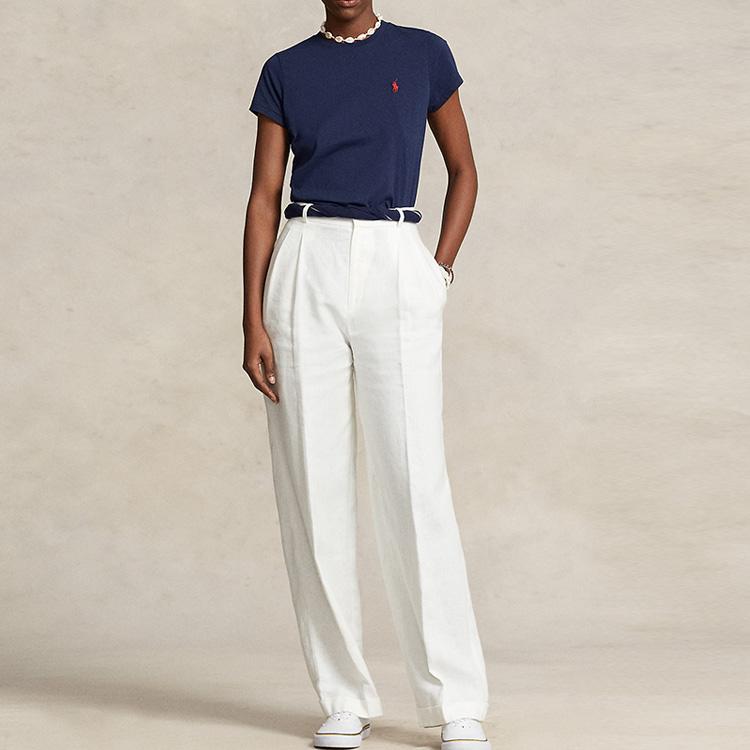 Polo Ralph Lauren SS23 Embroidered Solid Color Crew Neck Short Sleeve T-Shirt Women Tops Navy-Blue WMPOKNINCU20702-410