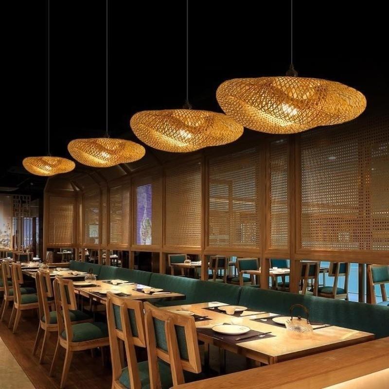 Bamboo Lantern Pendant Lamp Japanese Style Retro Hanging Chandelier Restaurant/Teahouse Bar Ceiling Lighting Fixture