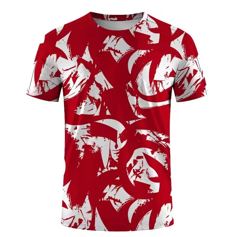 Tricou de exterior pentru bărbați cu uscare rapidă, cu imprimeu 3D, costum de antrenament pentru tenis, tricou de vară lejer și confortabil cu gât rotund pentru bărbați