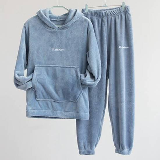 Winter Lose Home Wear Korallen Fleece Doppelseitige Samt Pyjamas Oansatz Lange ärmeln Hosen Warme Pyjamas Set