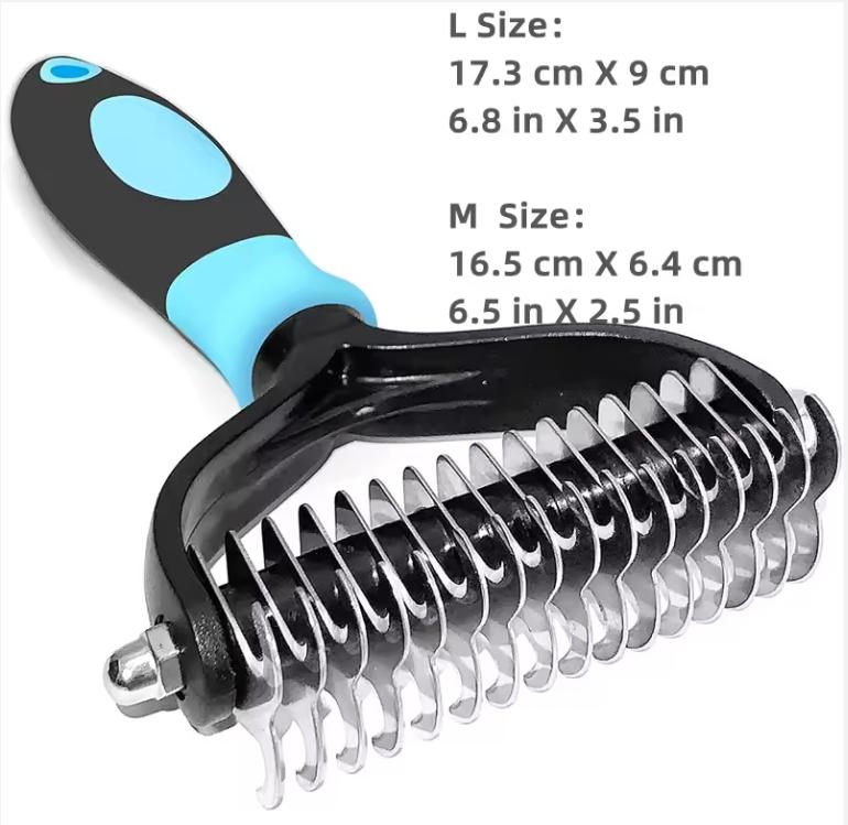 Professionelle Haustier-Enthaarungsbürste, 2-seitiger Entfilzungskamm für Hunde, Katzenbürste, Rechen, Welpenpflege-Werkzeuge, Unterwolle, die fliegende Haare verliert