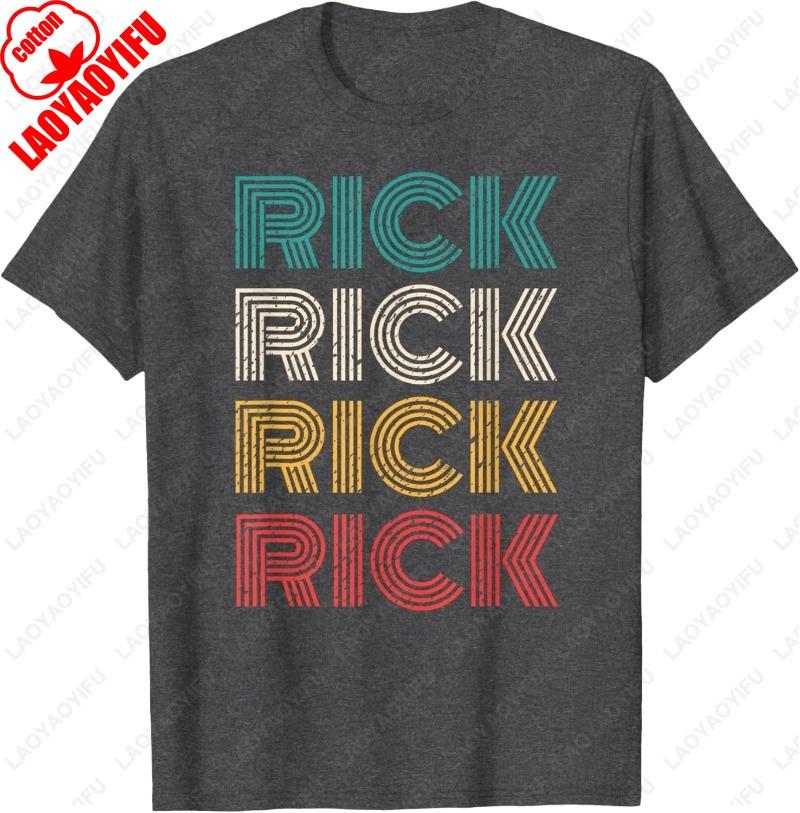 

Retro Rick Vintage Distressed 80s Casual Style Cotton TShirt Classics Allmatch Oneck Printed Man Tops Breathable Camisetas S