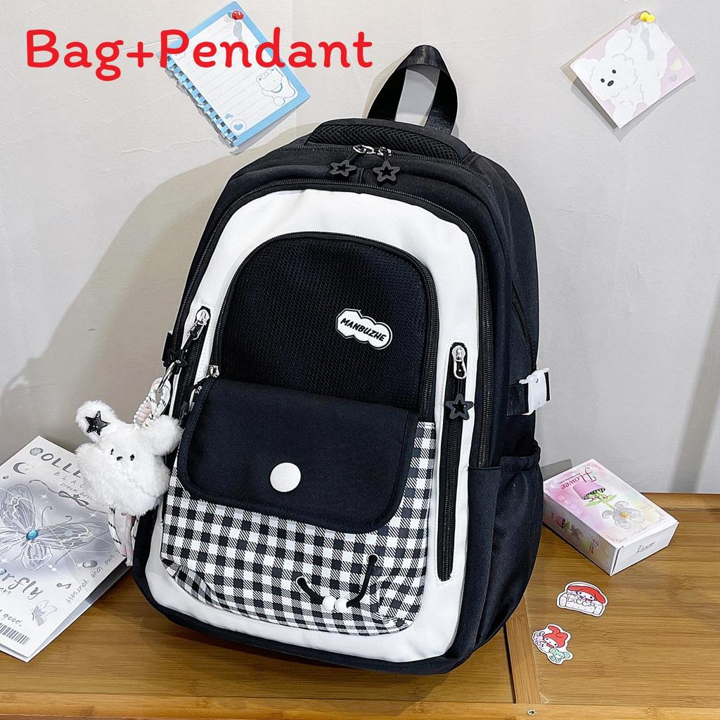 Girls School Backpack With Colorful Collage Design And Nylon Material For Middle School Students
